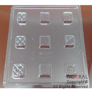 MOLDE PLACA 00B110 BOMBONES CUADRADOS CHICOS A 160X160MM APROX TRANSPARENTE x 10
